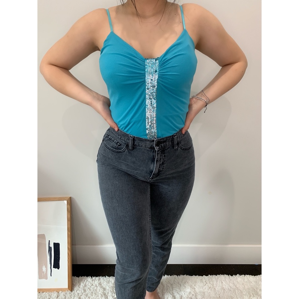VINTAGE 90s early 00s blue sequined tank
